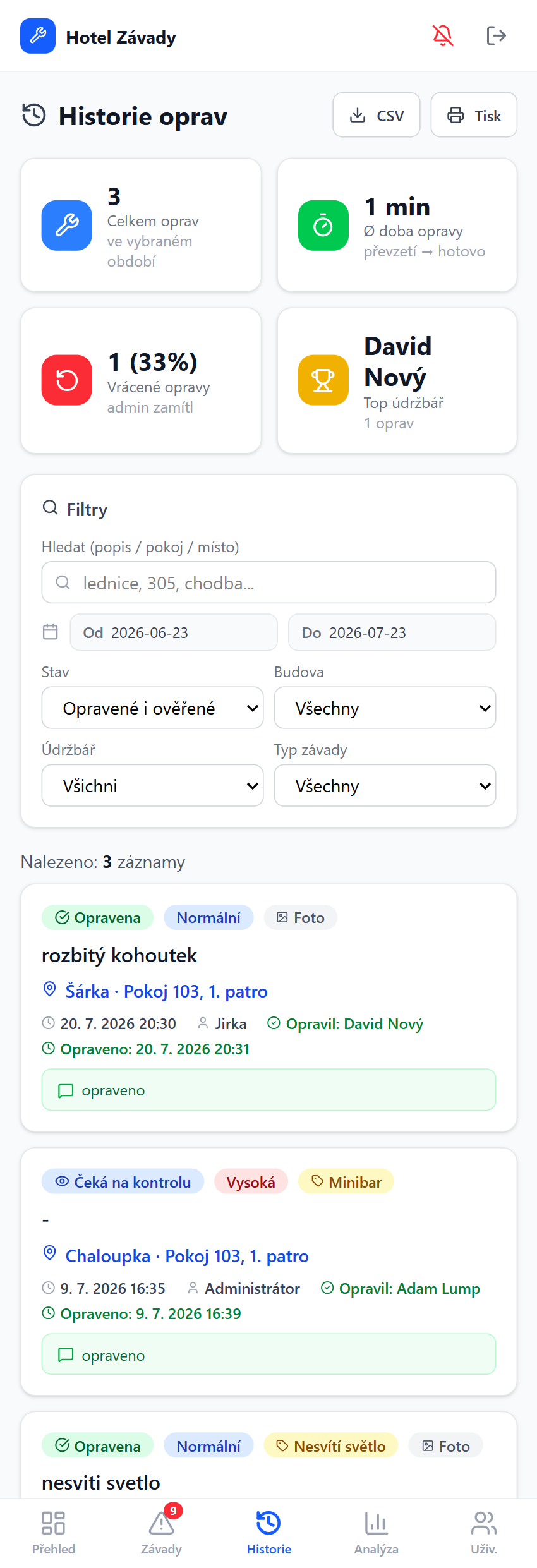 Historie oprav